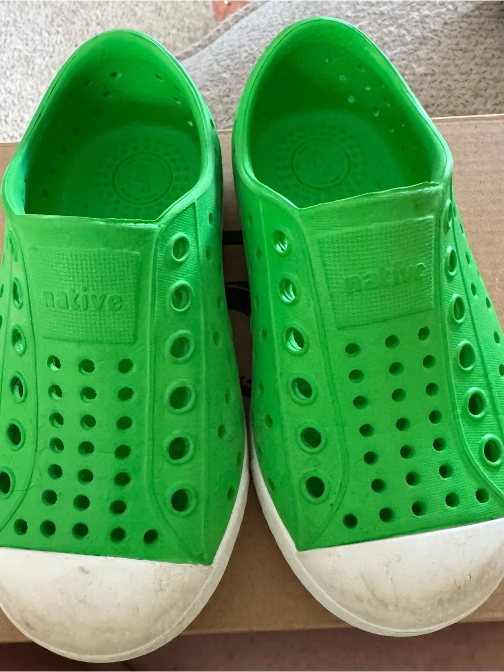 Native Kids Slip-On Water Shoes in Bright Green with White Toe